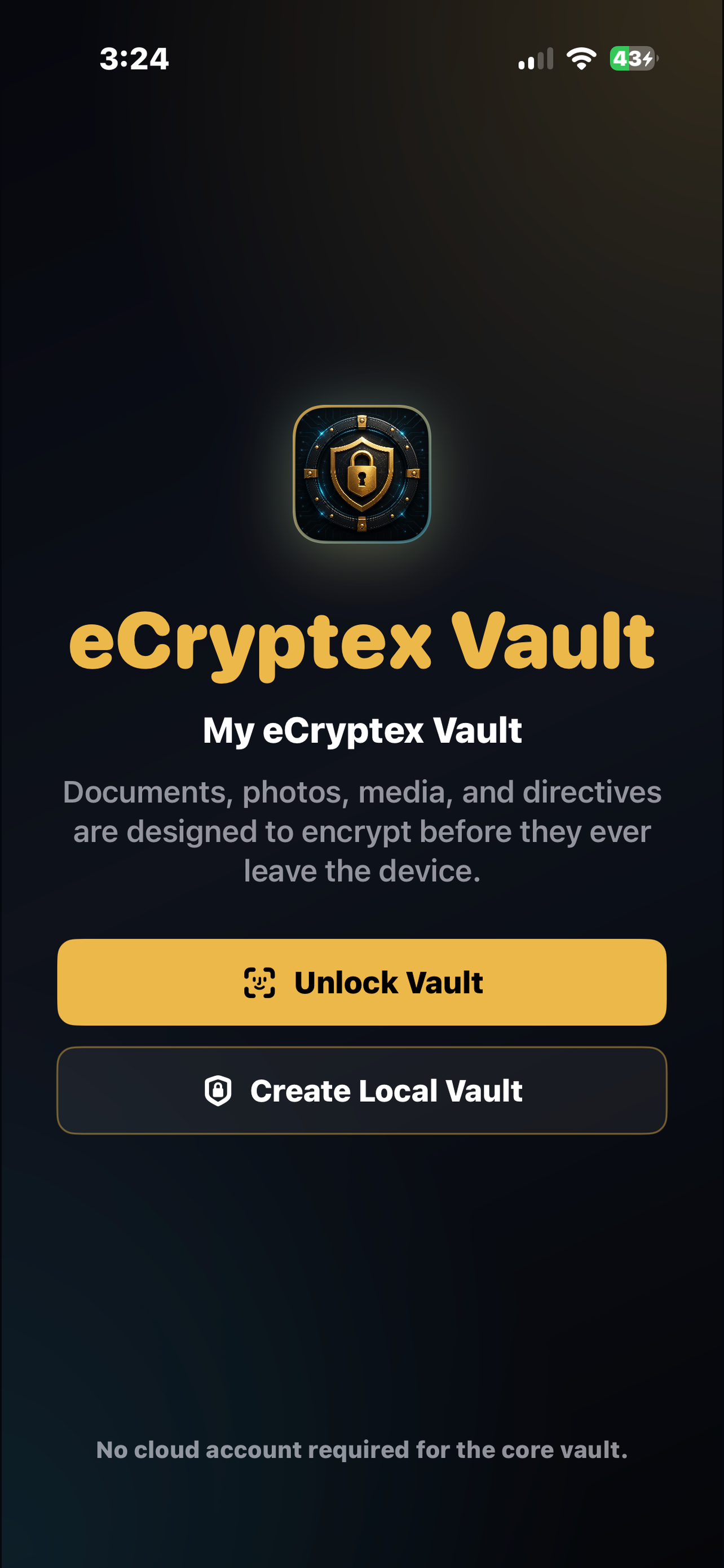 eCryptex Vault unlock screen